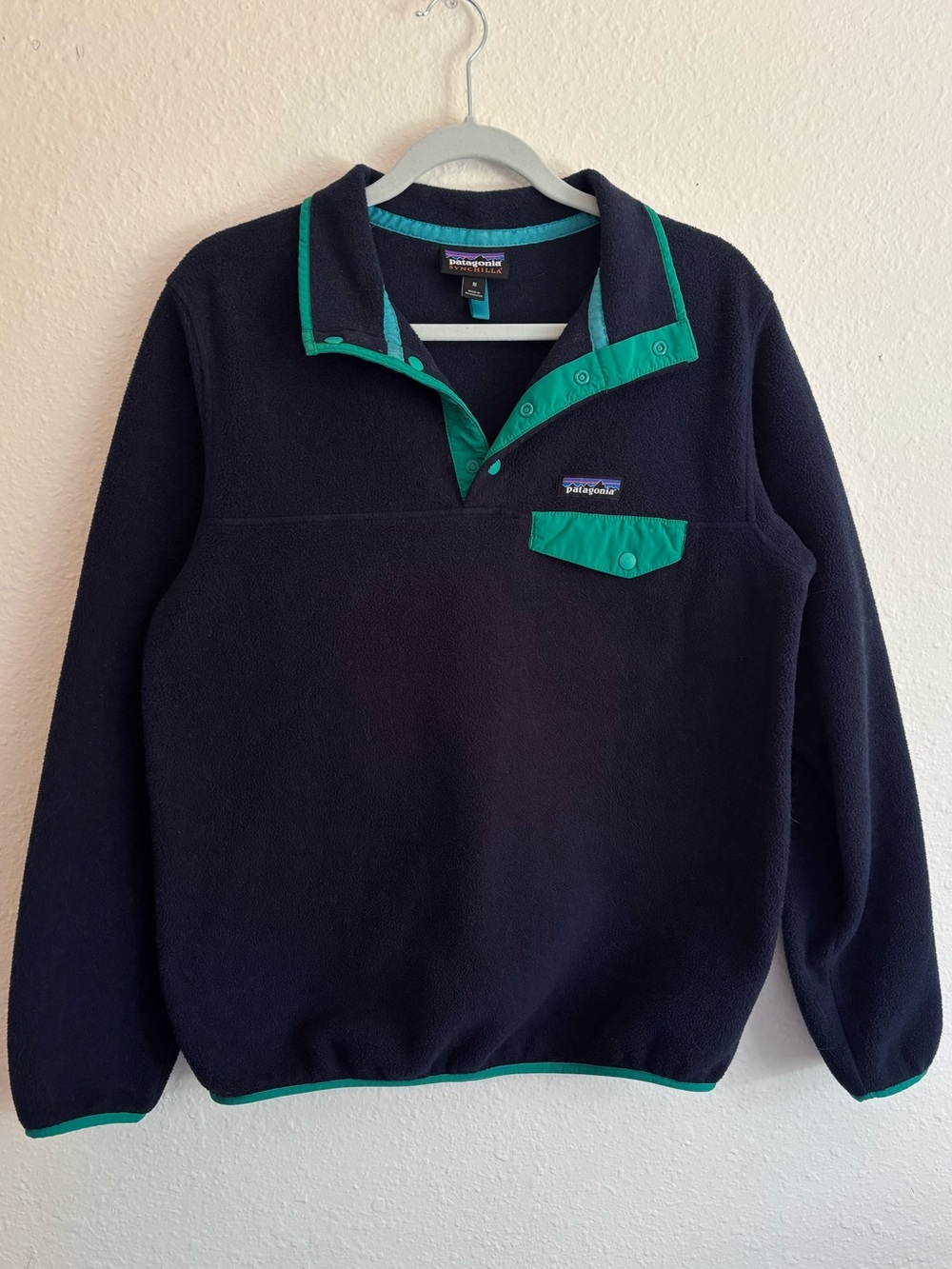 Patagonia Synchilla Navy Fleece Pullover with Teal Trim